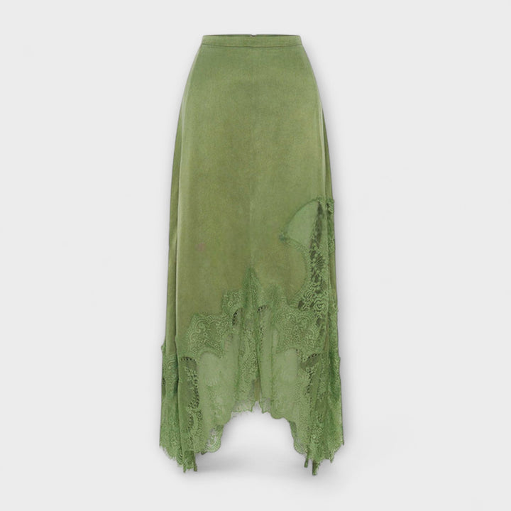 Kaia  ｜ Saténová blúzka s čipkovým lemom a plisovaným výstrihom v sade