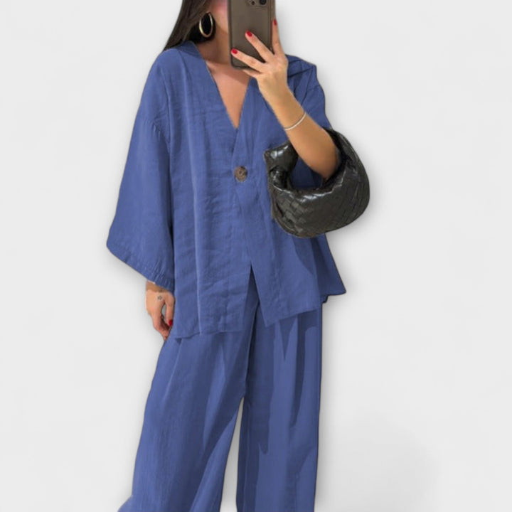 Jacqueline  ｜ Ležérny top s V-výstrihom a nohavicový set