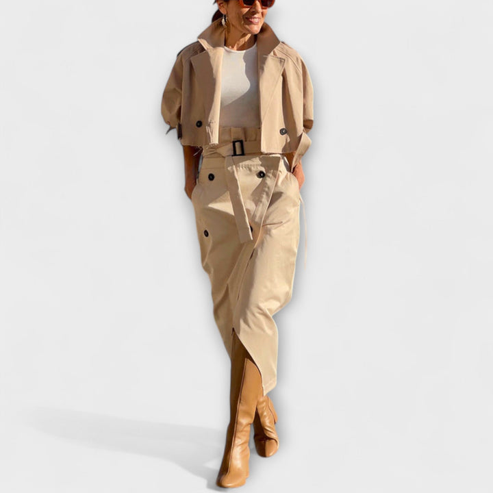 Lyra ｜ Elegantná bunda s midi sukňou a vreckami