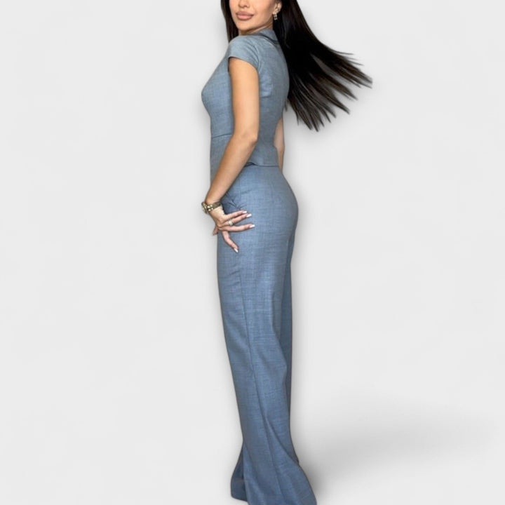 Ivy ｜ Štýlový top s V-výstrihom a súprava nohavíc