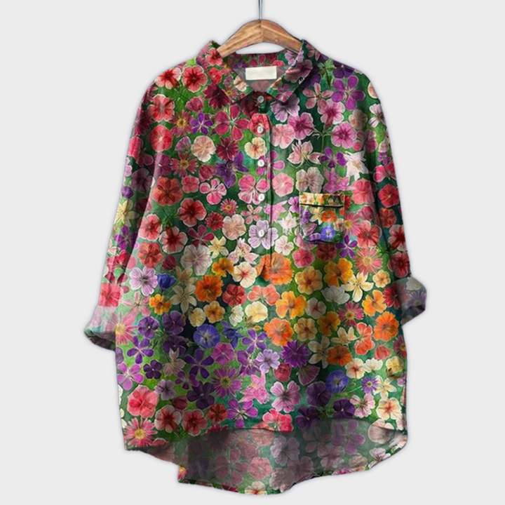 Magdalena  ｜ Ručne vyrobená dámska blúzka s kvetinovým dizajnom