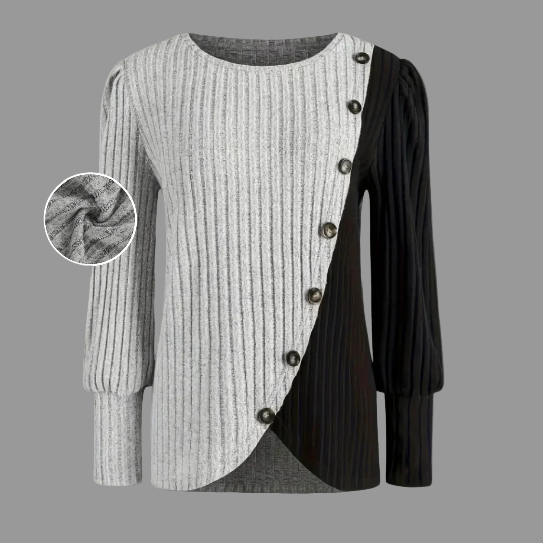 KAIA | ELEGANTNÝ PLETENÝ SVETER NA GOMBÍKY S DLHÝMI RUKÁVMI