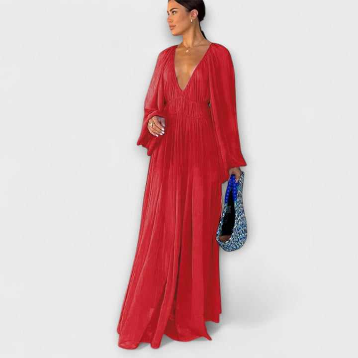 Evka  ｜Elegantné plisované šaty s dlhým rukávom