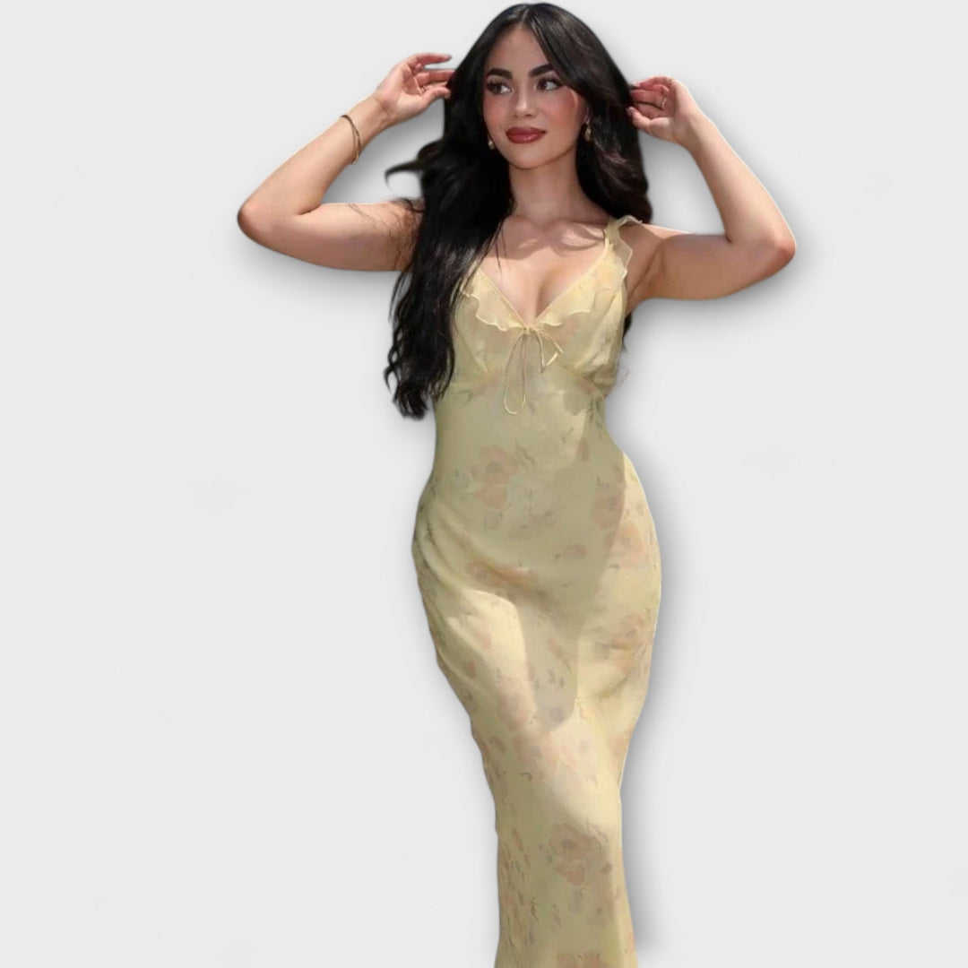 Evka  ｜Kryptografický kvetinový vzor maxi šaty