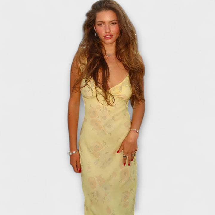 Evka  ｜Kryptografický kvetinový vzor maxi šaty