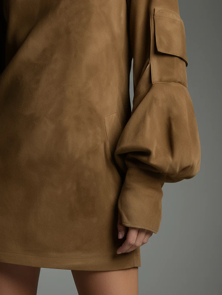 Julia | Široké minisukně z semiše s vysokým límcem