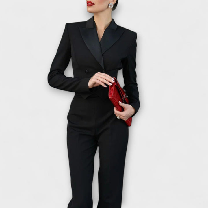 Noa  ｜ Čierny sako set s perličkami a odhaleným chrbtom