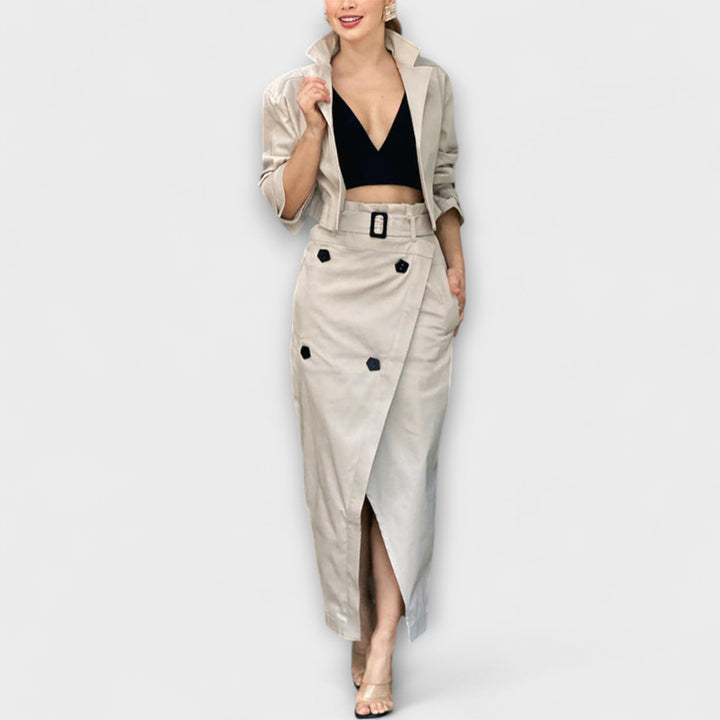 Lyra ｜ Elegantná bunda s midi sukňou a vreckami