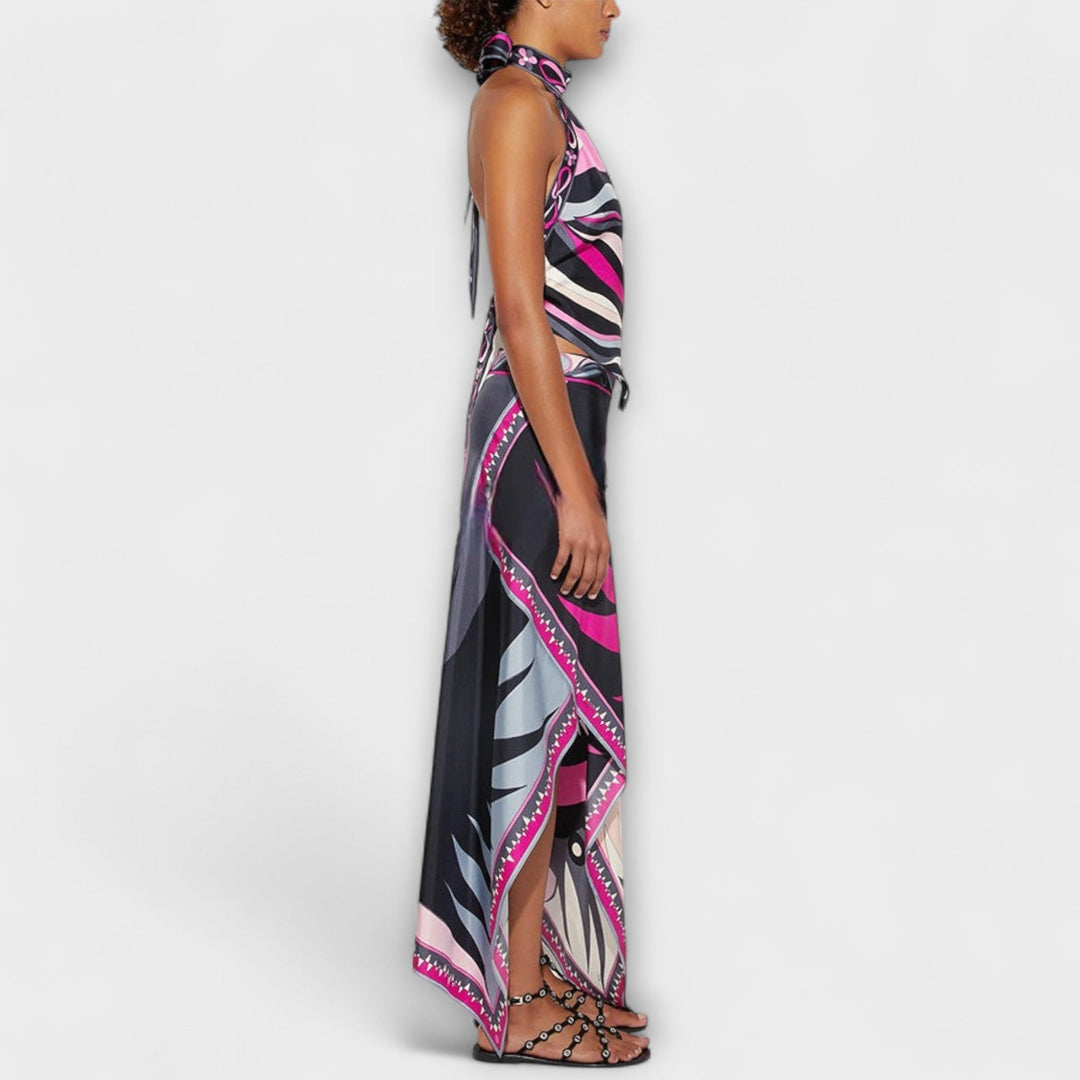 Everly  ｜ Sada z topu s náprsenkou a asymetrickej midi sukne