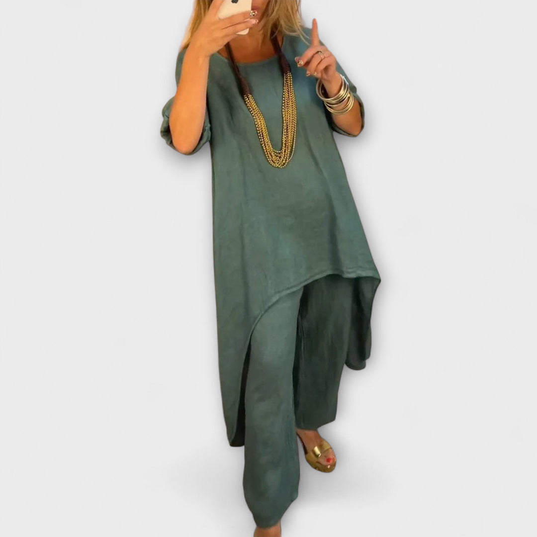 Tabea - Ľanový oblek s okrúhlym výstrihom