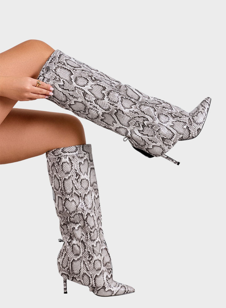 Katarína  ｜ Visoke čižmy s animal printom i tankom potpeticom
